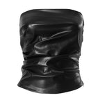 Women's Faux Leather Bandeau Top with Ruffle Details