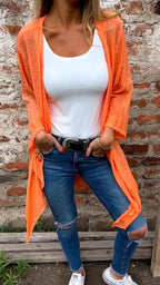 Women's Long Cardigan in Lightweight Textured Fabric