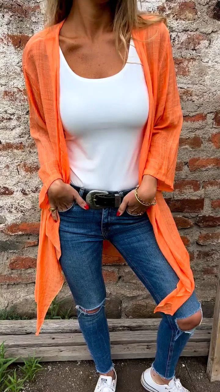 Women's Long Cardigan in Lightweight Textured Fabric