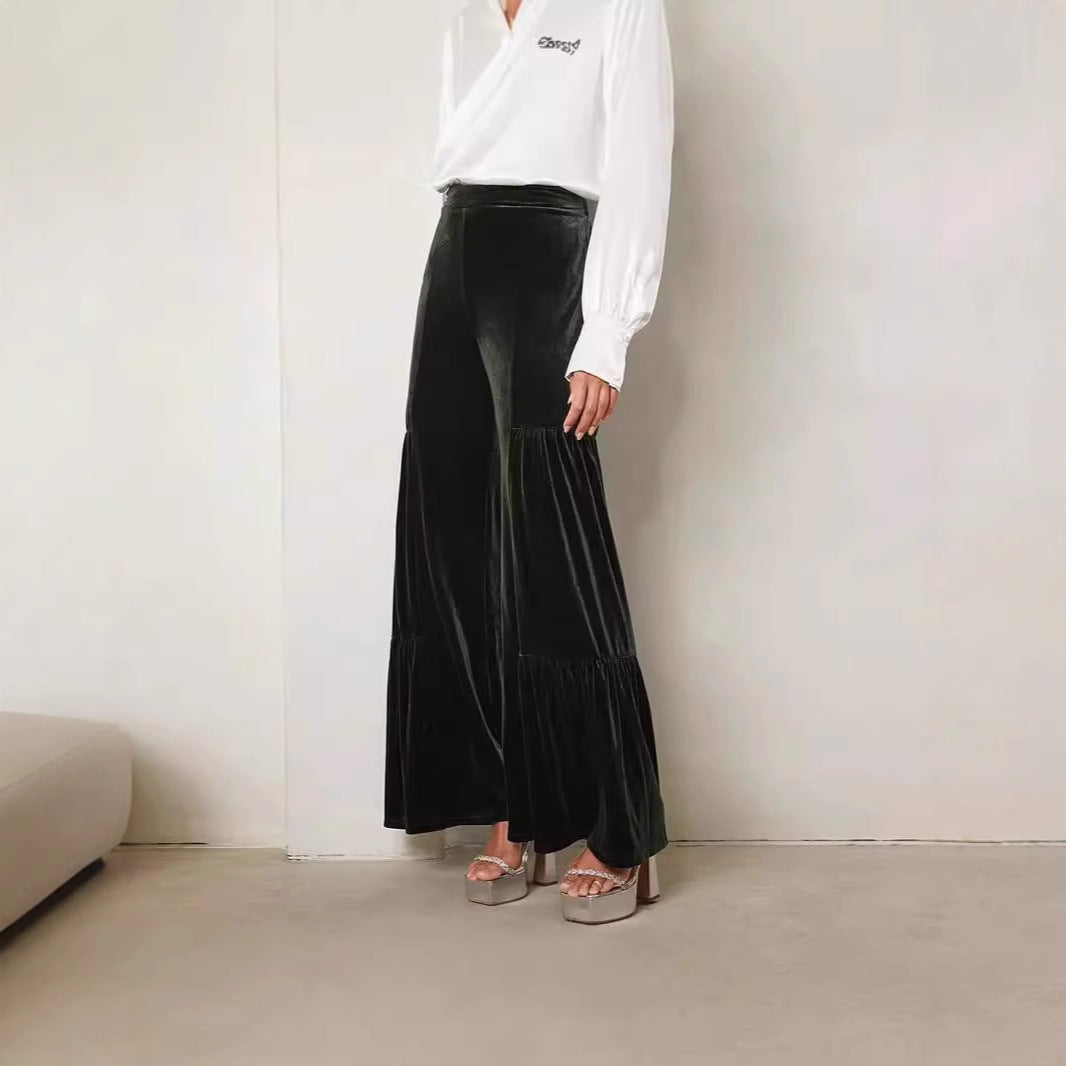 Women's Elegant High-Waisted Wide-Leg Velvet Pants