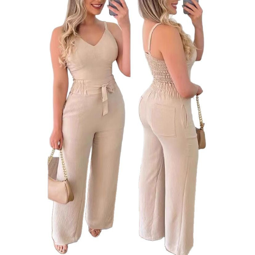 Women's Wide-Leg Jumpsuit with Sash