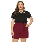 Women's Fashionable Top with Ruffle Sleeves and Elegant Shorts