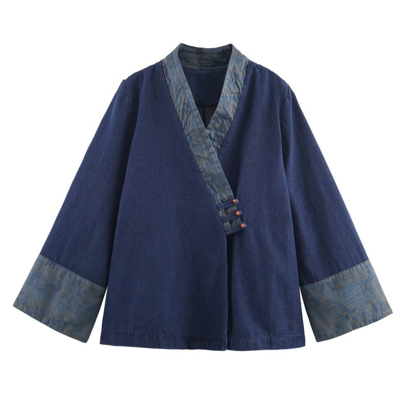 Women's Elegant Asian-Style Combination Jacket with Kimono Details