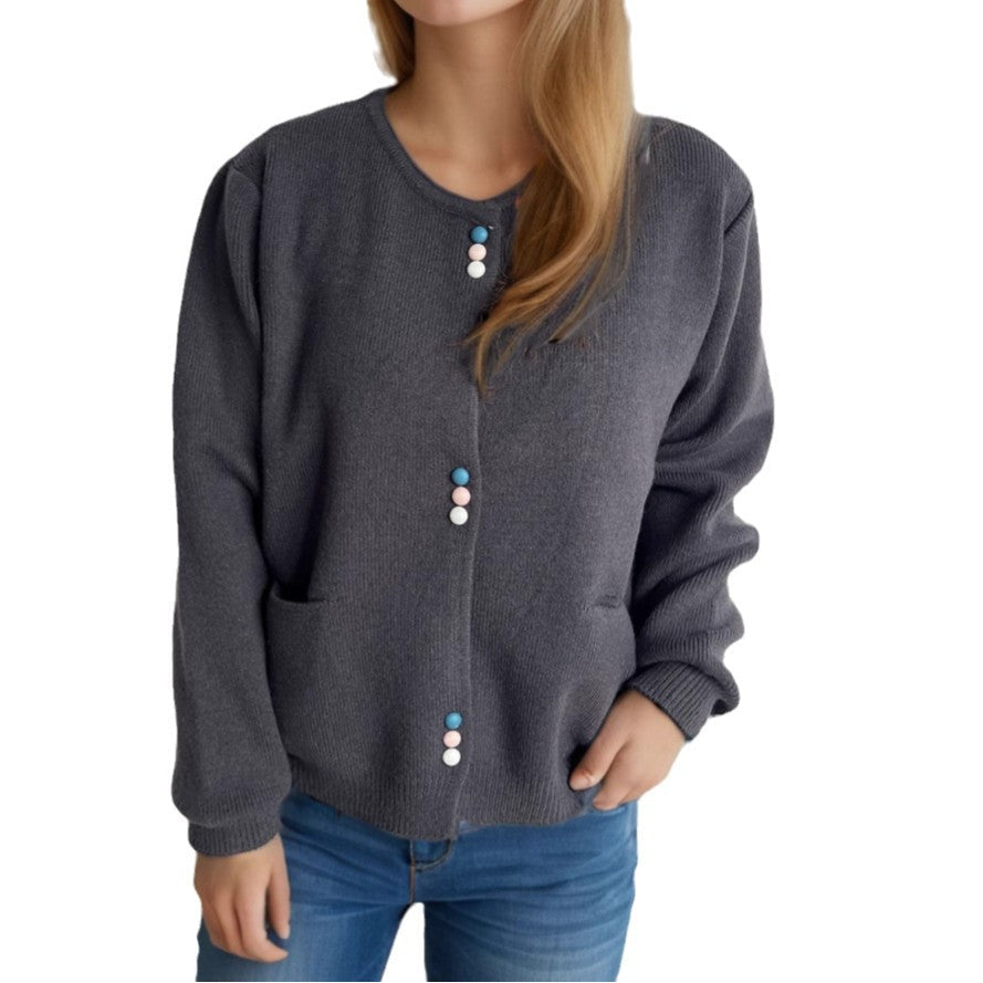 Women's Cardigan with Decorative Buttons and Pockets