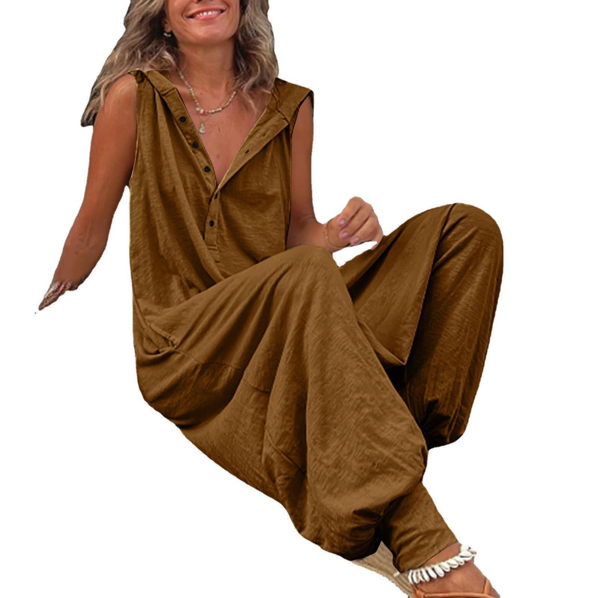 Casual Women's Jumpsuit with Button Closure and Side Pockets