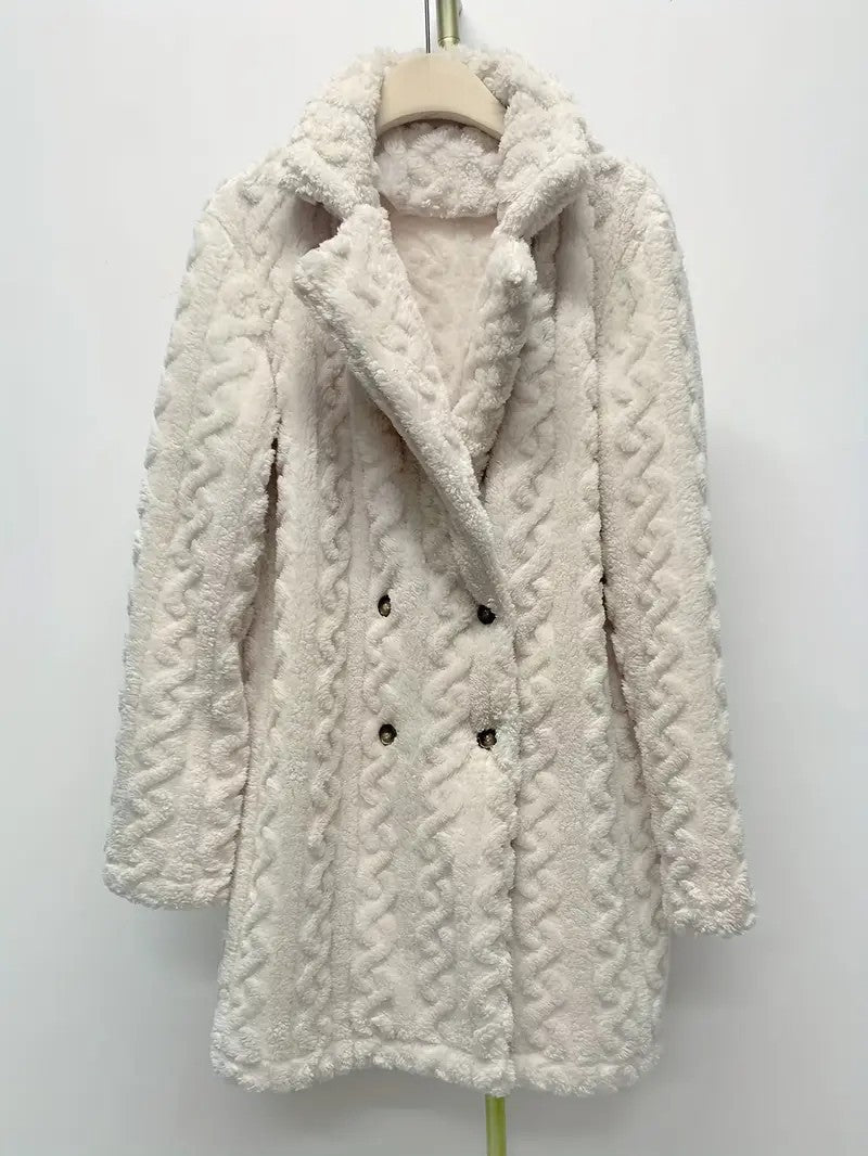 Women's Textured Hooded Coat with Large Buttons