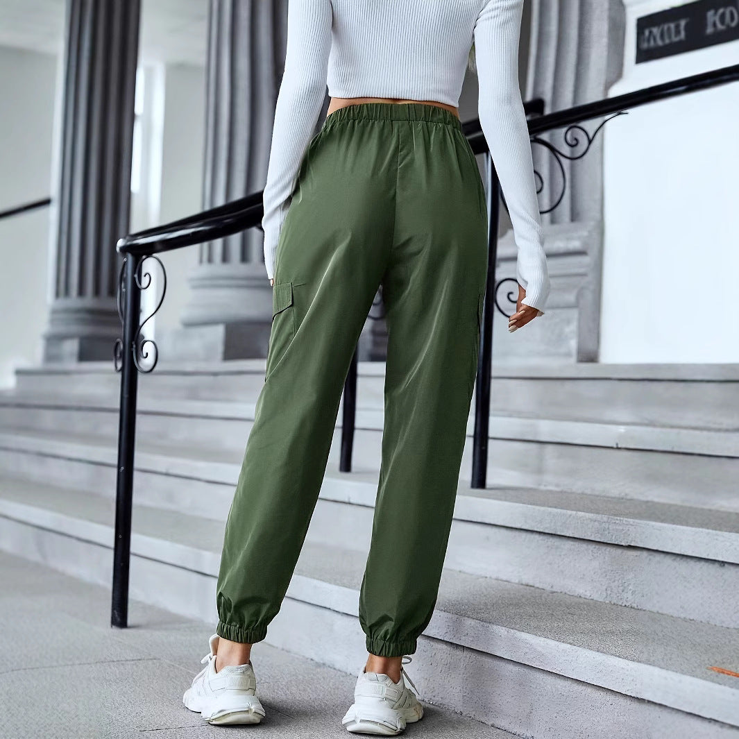 Women's Cargo Pants with Elastic Waist and Side Pockets