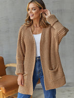 Women's Knit Cardigan with Large Pockets and Textured Design