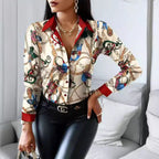 Elegant Blouse with Artistic Print and Decorative Accents