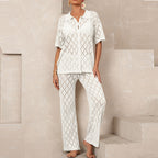 Elegant Knit Suit with Diamond Pattern