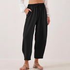 Women's Relaxed Casual Pants with Elastic Waist and Pockets