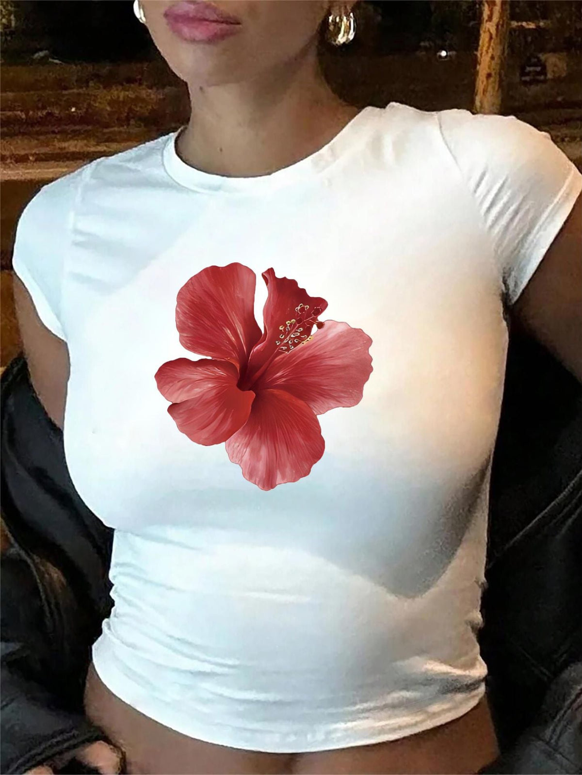 Women's Lips Print Crop T-Shirt