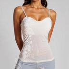 Women's Elegant Spaghetti Strap Shirt with Luxurious Sequins and Fine Rib Knit