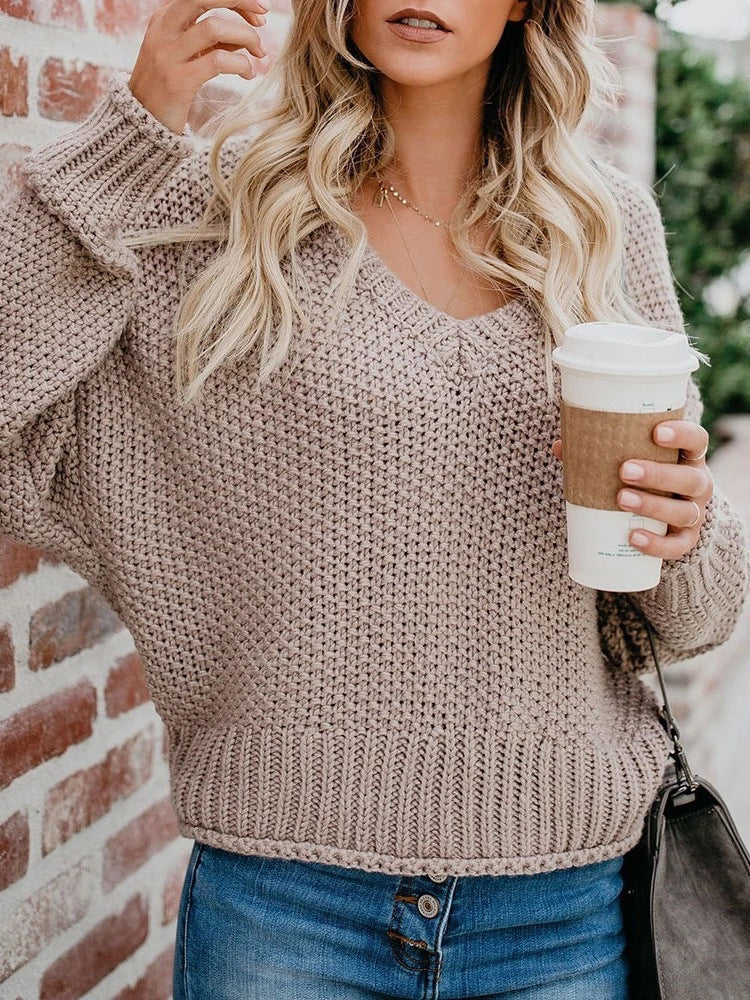 Women's Chunky Knit Sweater with V-Neck and Casual Fit