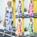 Casual Jumpsuit with Tie Belt and Button Placket