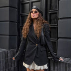Elegant Blazer with Asymmetrical Silhouette and Gold Button Details