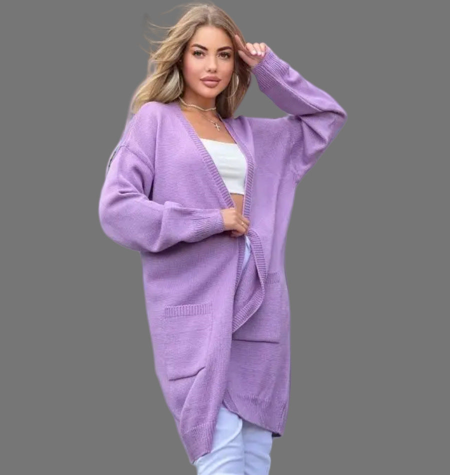 Women's Chunky Knit Cardigan with Spacious Pockets and Open Front