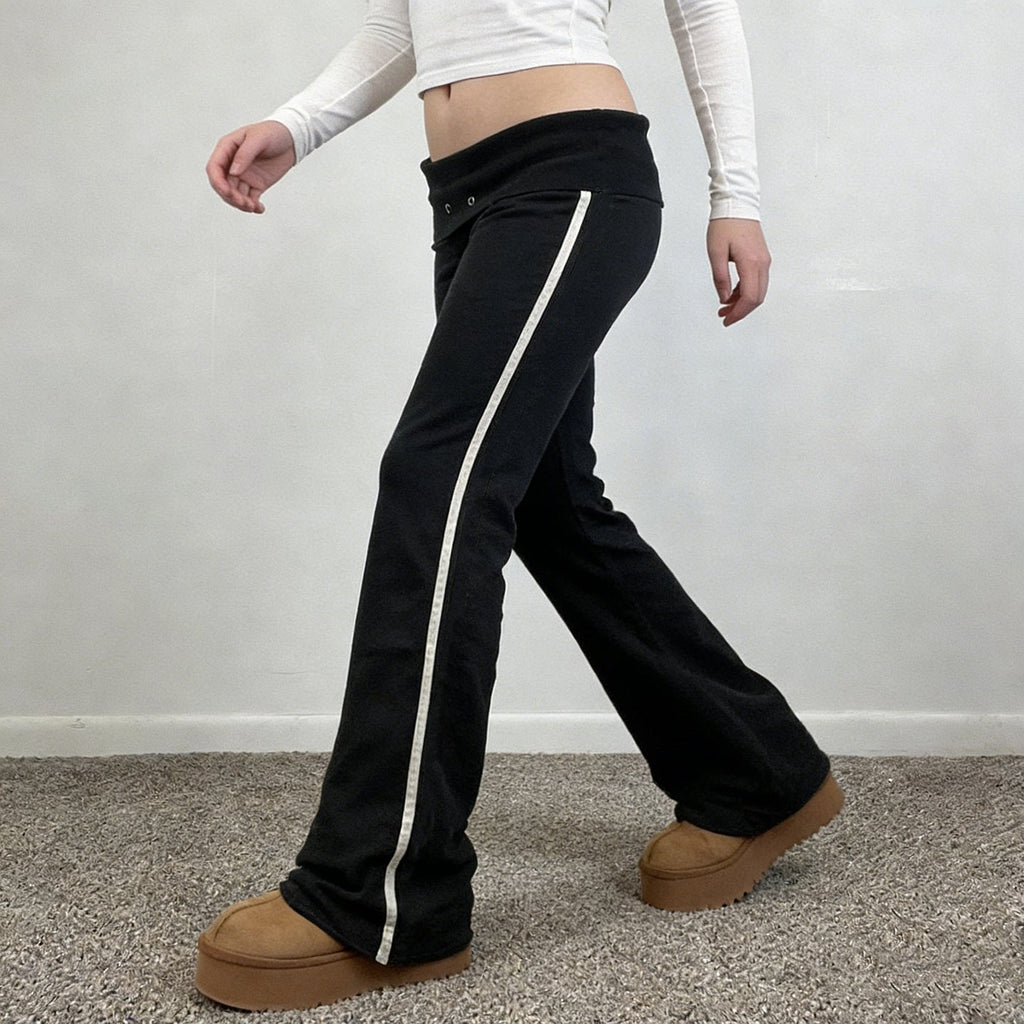 Women's Flowy Palazzo Trousers with High Waist and Decorative Eyelets
