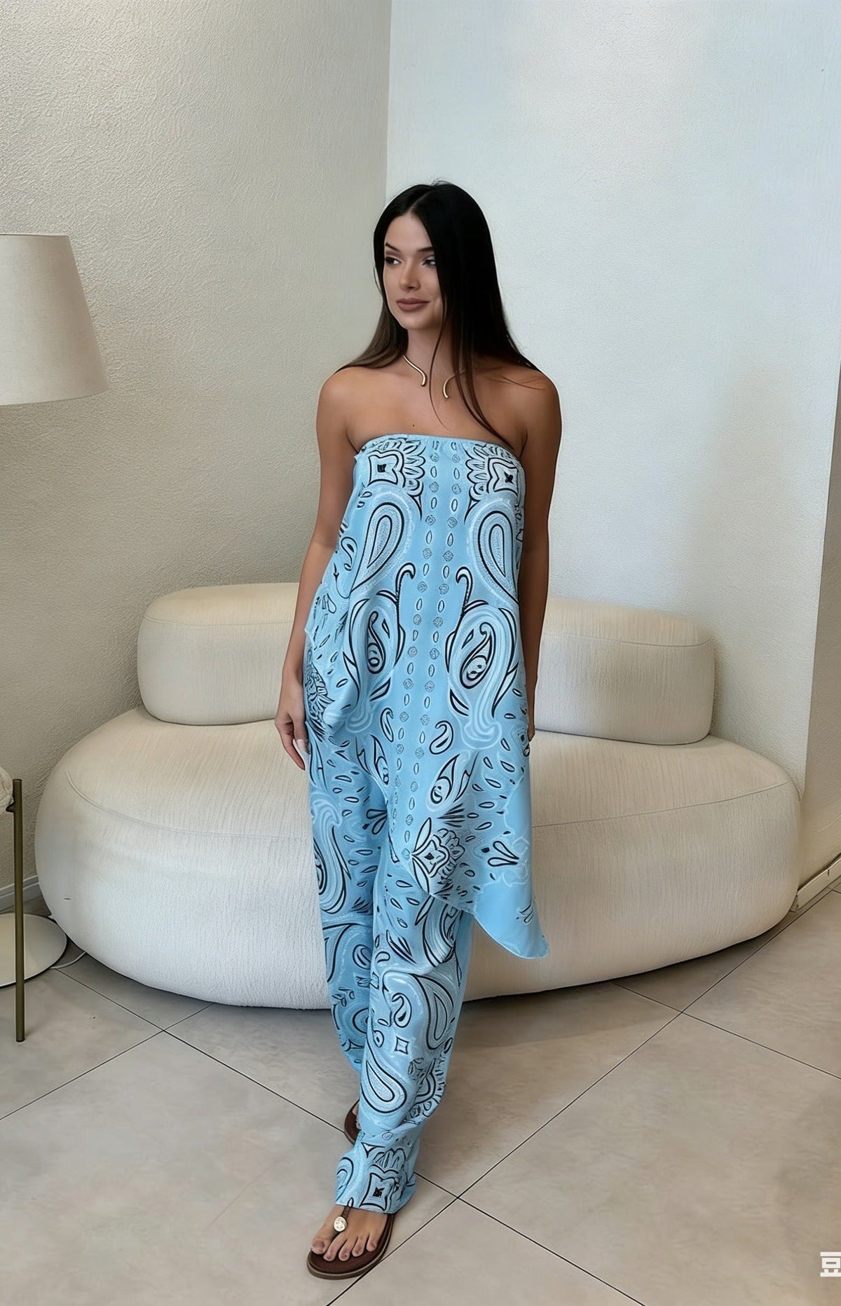 Women's Casual Wide-Leg Jumpsuit with Pattern