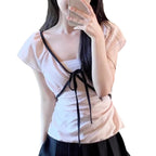 Women's Ruffled Blouse with Adjustable Tie Belt