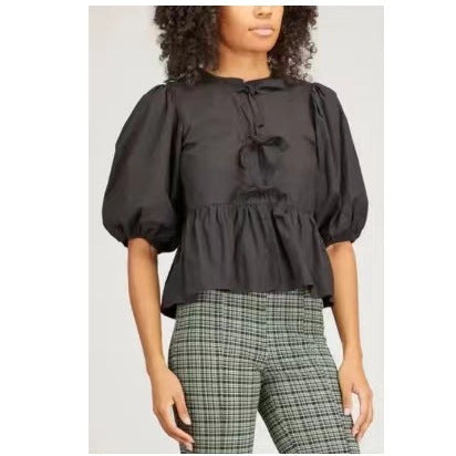 Leopard Print Short-Sleeve Blouse with Playful Ruffles