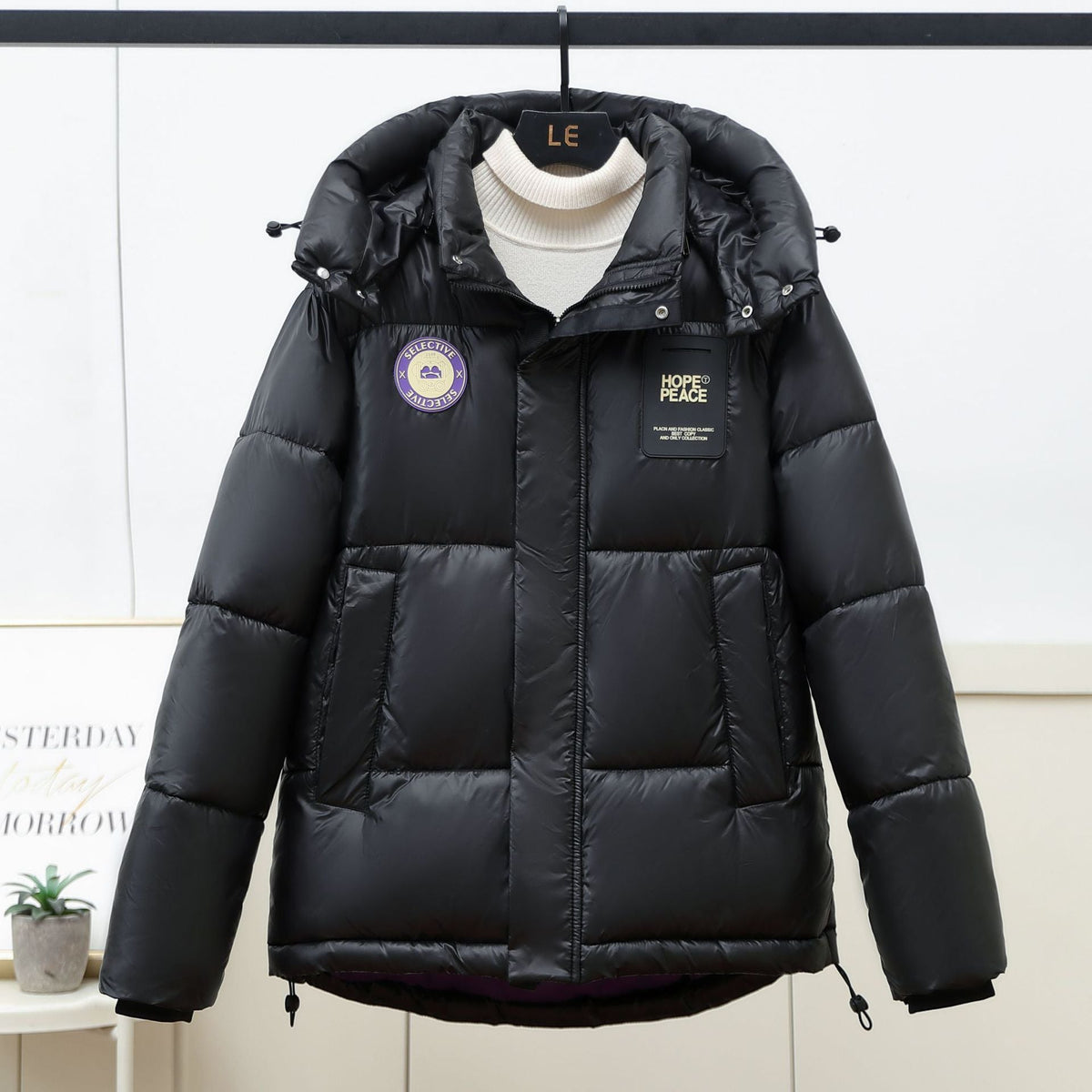 Down Jacket with Hood and Zipper