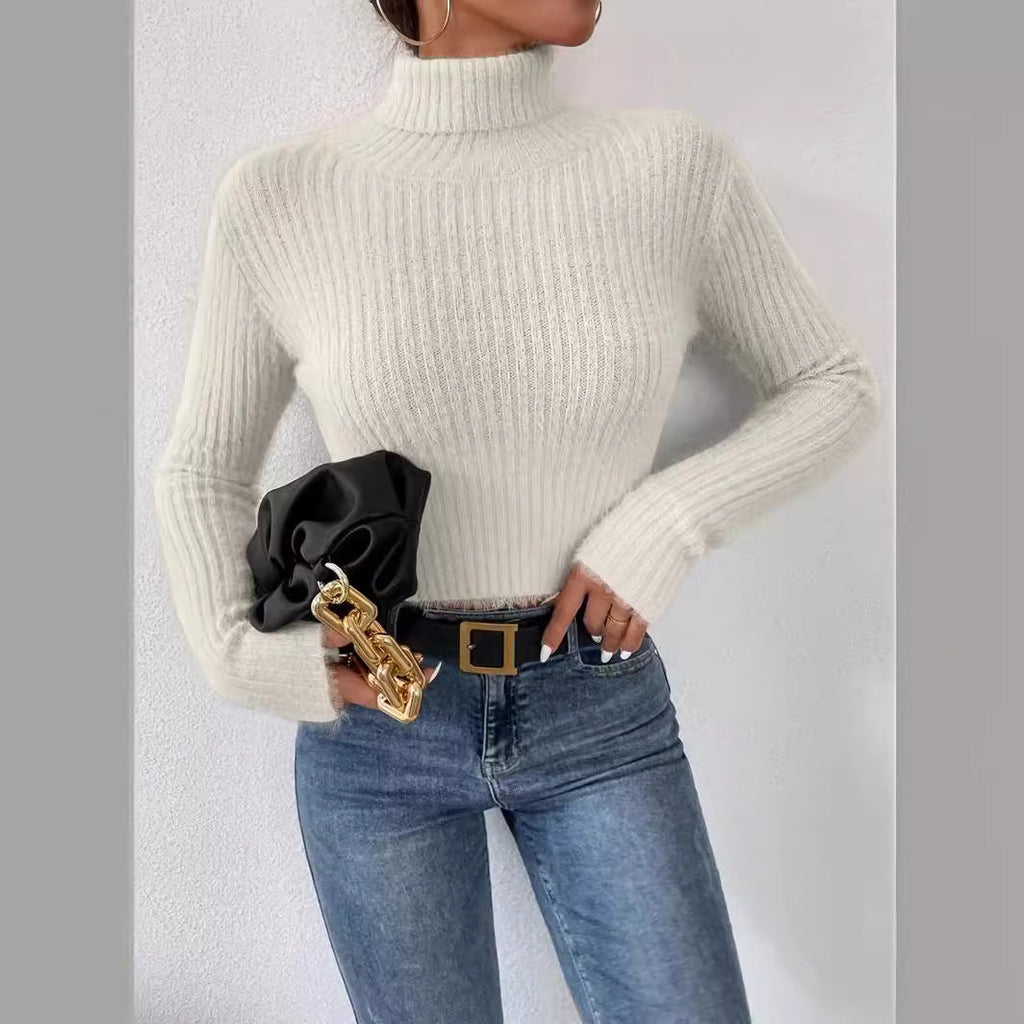 Fine Knit Sweater with Mock Neck
