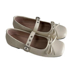 Women's Ballet Flats with Bow Accent and Adjustable Strap