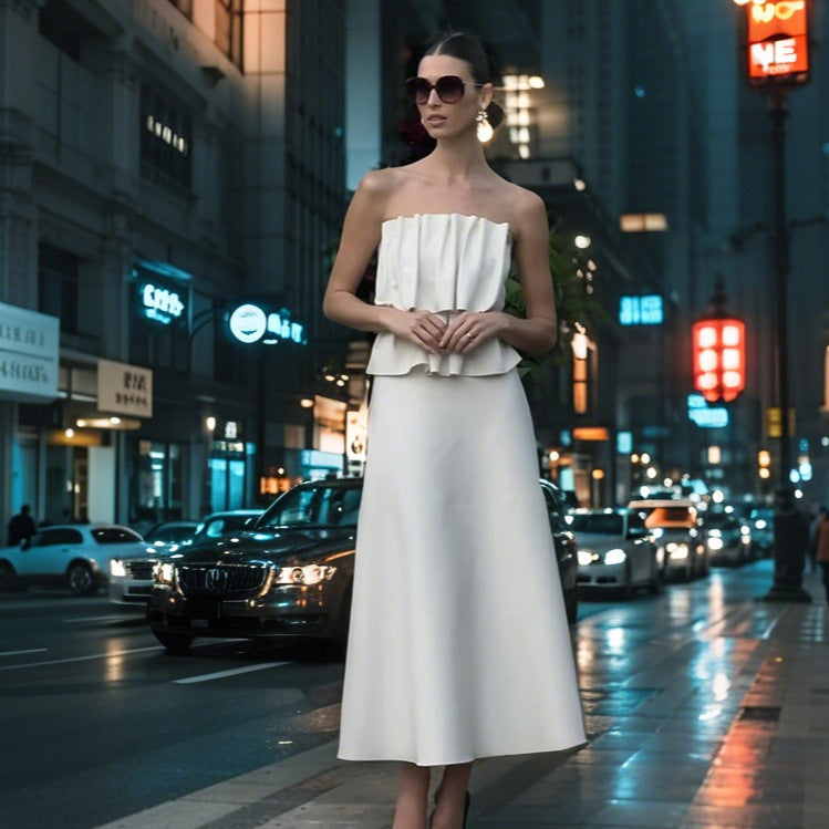Women's Off-Shoulder Evening Dress with Flowing Hem