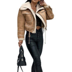 Women's Cropped Biker Jacket with Faux Fur