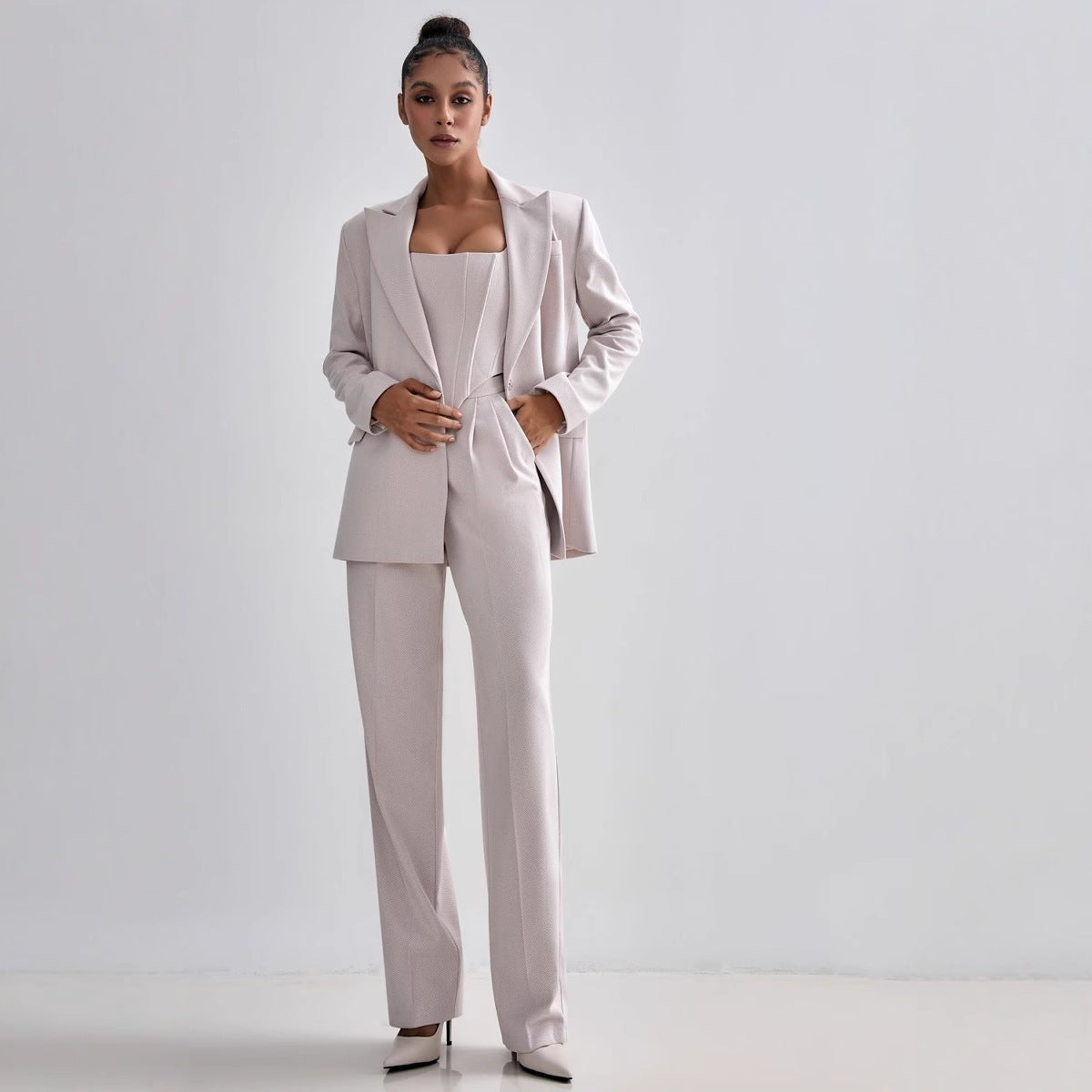 Women's Blazer with Waist Belt and Chic Lapel