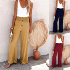 Women's Elegant High-Waisted Wide-Leg Pants with Button Detail