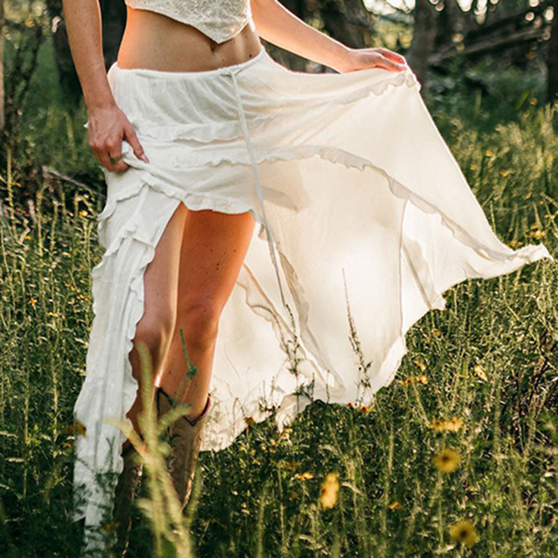 Airy Chiffon Skirt with Voluminous Ruffle Hem