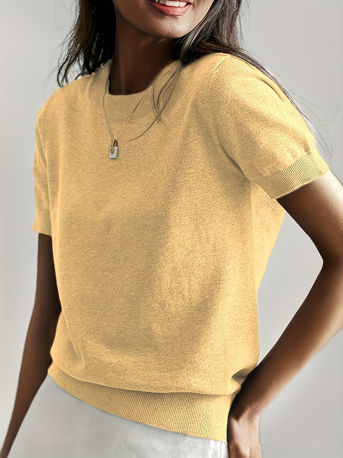 Women's Short-Sleeve Fine Knit Sweater