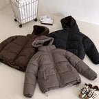 Fashionable Puffer Jacket with Detachable Faux Fur Collar and Pockets