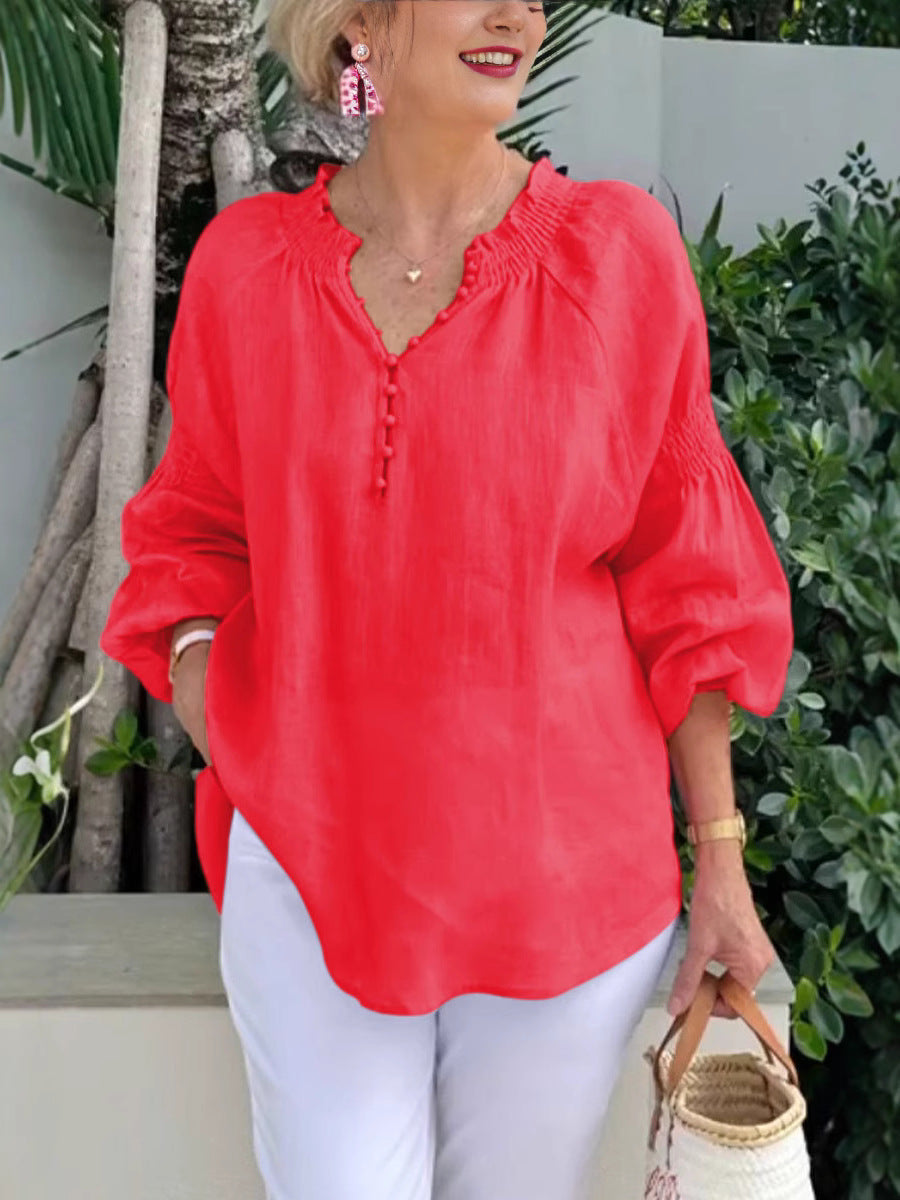 Casual Blouse with Balloon Sleeves