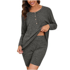 Women's Comfortable Lounge Set with Long-Sleeve Top and Shorts