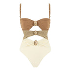 Women's Swimsuit with Draping and Gold Accents