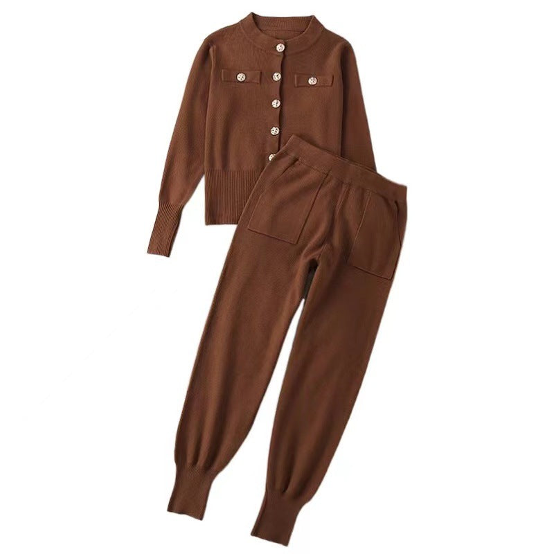 Women's Elegant Knit Suit Set with Button Details