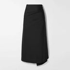 Women's Black Satin Midi Skirt with Side Slit