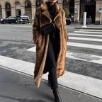 Women's Long Faux Fur Coat with Wide Lapel and Casual Fit