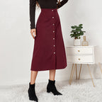 Women's Long Corduroy Skirt with Button Placket
