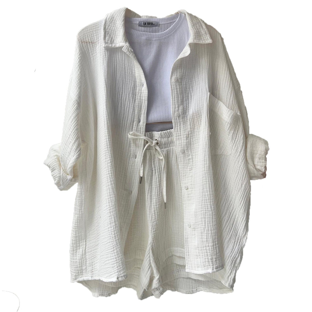 Women's Casual Short Oversized Shirt with Pockets