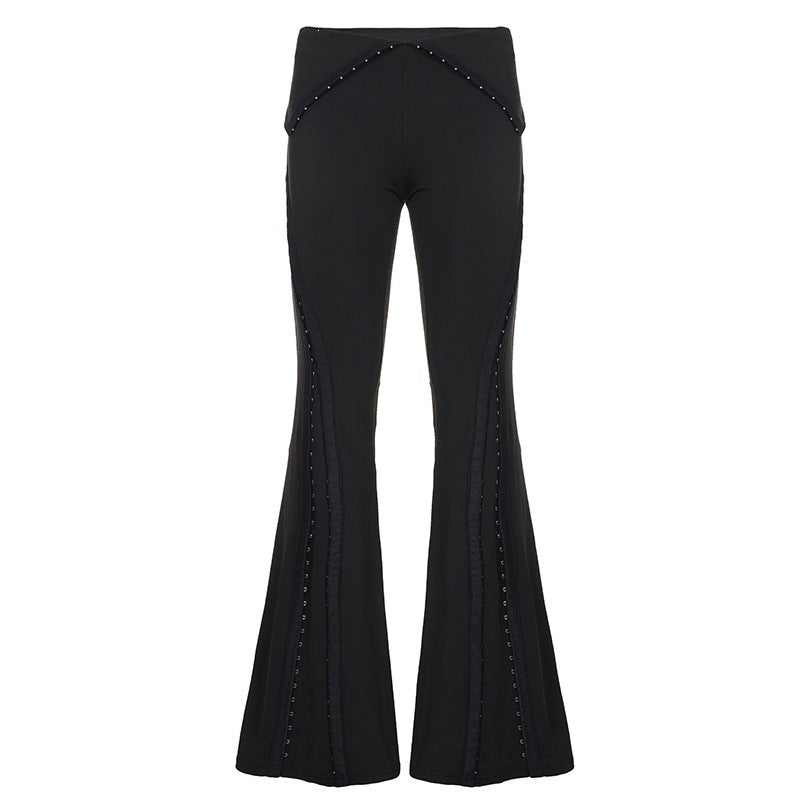 Women's Flared Pants with Decorative Snap Details