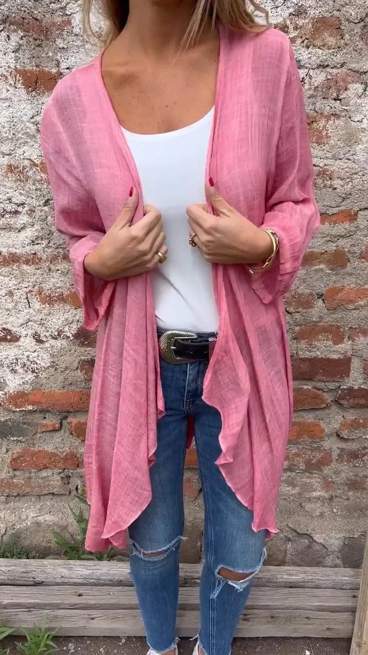 Women's Long Cardigan in Lightweight Textured Fabric