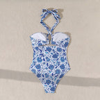 Women's Swim Dress with Fashionable Cut-Out and Chic Floral Pattern