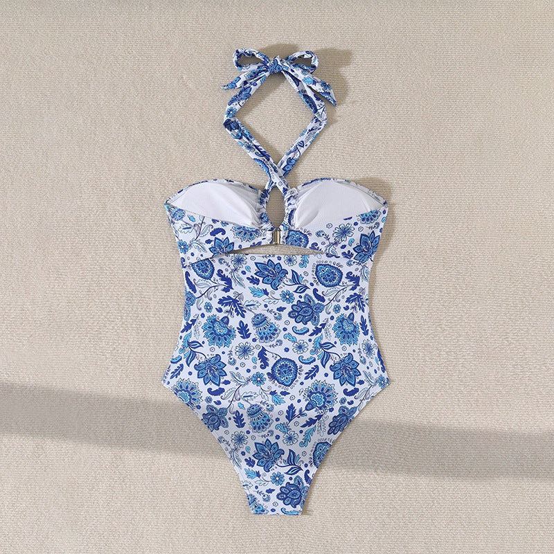 Women's Swim Dress with Fashionable Cut-Out and Chic Floral Pattern