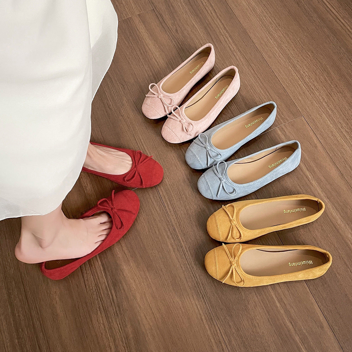 Women's Ballet Flats with Bow Accent and Soft Padding