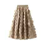 Flared Midi Skirt with Transparent 3D Appliqués and Elastic Waistband