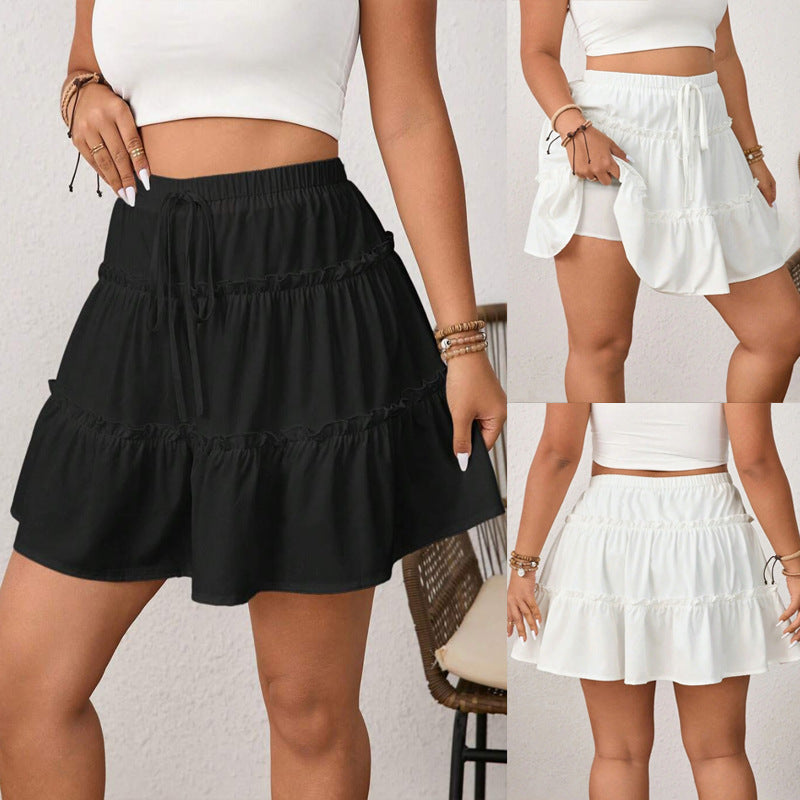 Women's Mini Skirt with Playful Ruffle Design and Adjustable Waistband